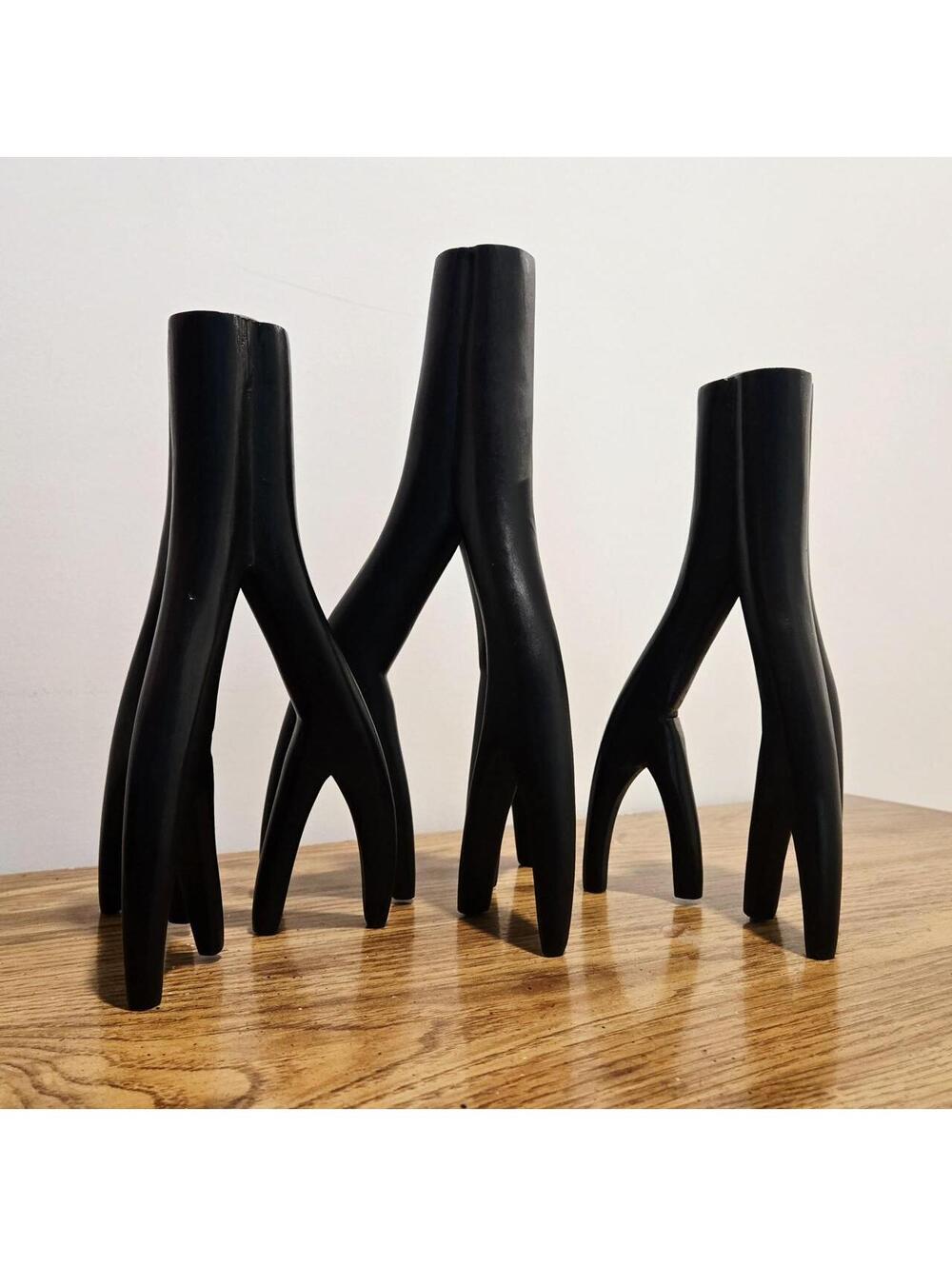 ✨️NEW✨️ Set of 3 Bazar Bizar Triple Twig Hand-Carved Wood Candle Holders - Picture 6 of 6